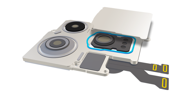 Cintas eléctricamente conductoras y cintas de sellado aplicadas para blindaje en el espacio de líneas de pegado.
