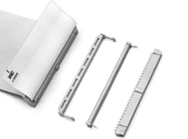 Desglose por productos de los componentes de un cable plano con conectores para montaje en placa o en cable.