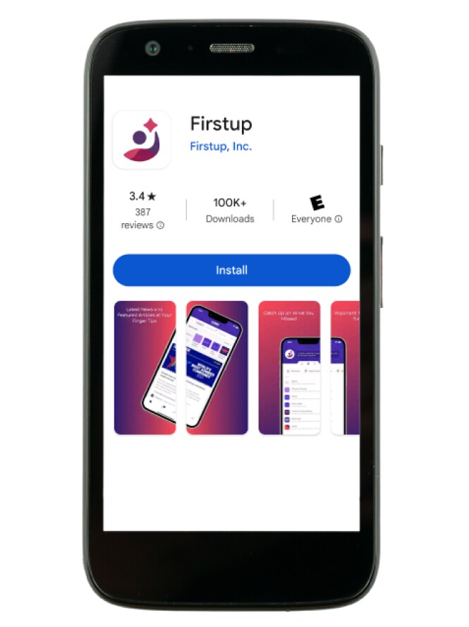 Un teléfono inteligente en el que se aprecia la aplicación de Firstup.
