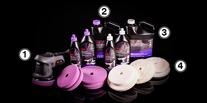 Imagen de los productos del Sistema de Pulido Roto Orbital 3M Perfect-It.
