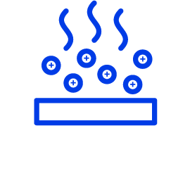 Icono lineal azul que representa los revestimientos metálicos evaporativos.