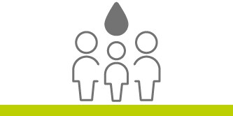 Icon of three people with a water droplet above them.
