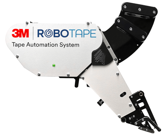 Image of the RoboTape application head with lines pointing to various areas