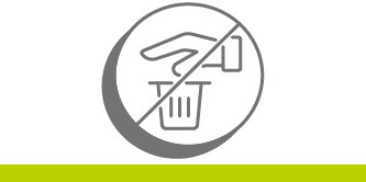 Icon of a hand dropping trash into a trashcan striked out.
