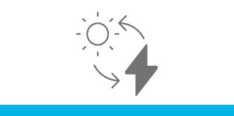 Icon of the sun with two arrows in a circle pointing into and out of an electrical charge.
