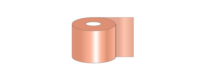 Ilustración de cintas completas conductoras con un material de cobre.
