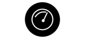Imagen en blanco y negro de un símbolo de velocidad que dice en texto agilidad de carga y descarga.
