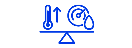 Icono de un indicador de temperatura y un manómetro en una escala el icono es una ilustración de línea azul con un fondo blanco.

