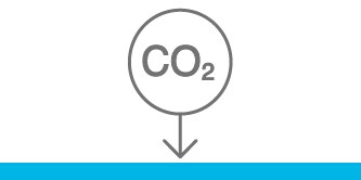 Icon of words CO2 in a circle with arrow pointing down.
