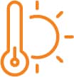 Icono de un termómetro con un sol al fondo.
