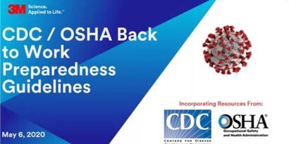 CDC and OSHA logo next to a microscopic image of coronavirus
