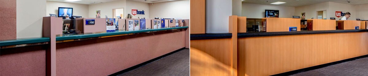US Bank interiors after renovating with Di-NOC finishes

