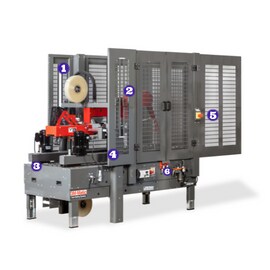 Imagen de una 3M-Matic™ Case Sealer 8000af con números para coincidir con las características enumeradas en el texto.
