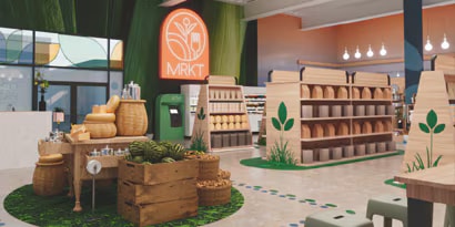 Tiendaminorista com decoraciónecológica, cestas y  estantes, que promueve soluciones gráficas para la imagen de marca.
