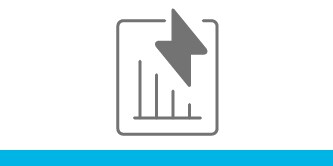 Icon of a descending bar chart with electrical charge overhead.
