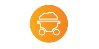 Icono de un carrito de mina cargado de mineral, dentro de un círculo naranja
