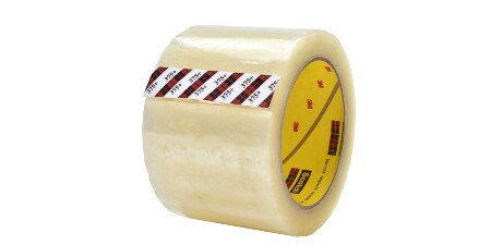 Imagen de un rollo de cinta de sellado de cajas Scotch® High Tack 375+, diseñada para materiales de gran peso.
