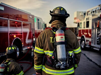 Bombero con equipo contra incendios de 3M.

