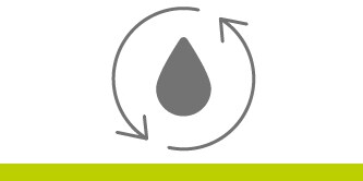 Icon of a water droplet with two recycling arrows circling it.
