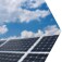 Solar panels with a clouded blue sky in background.
